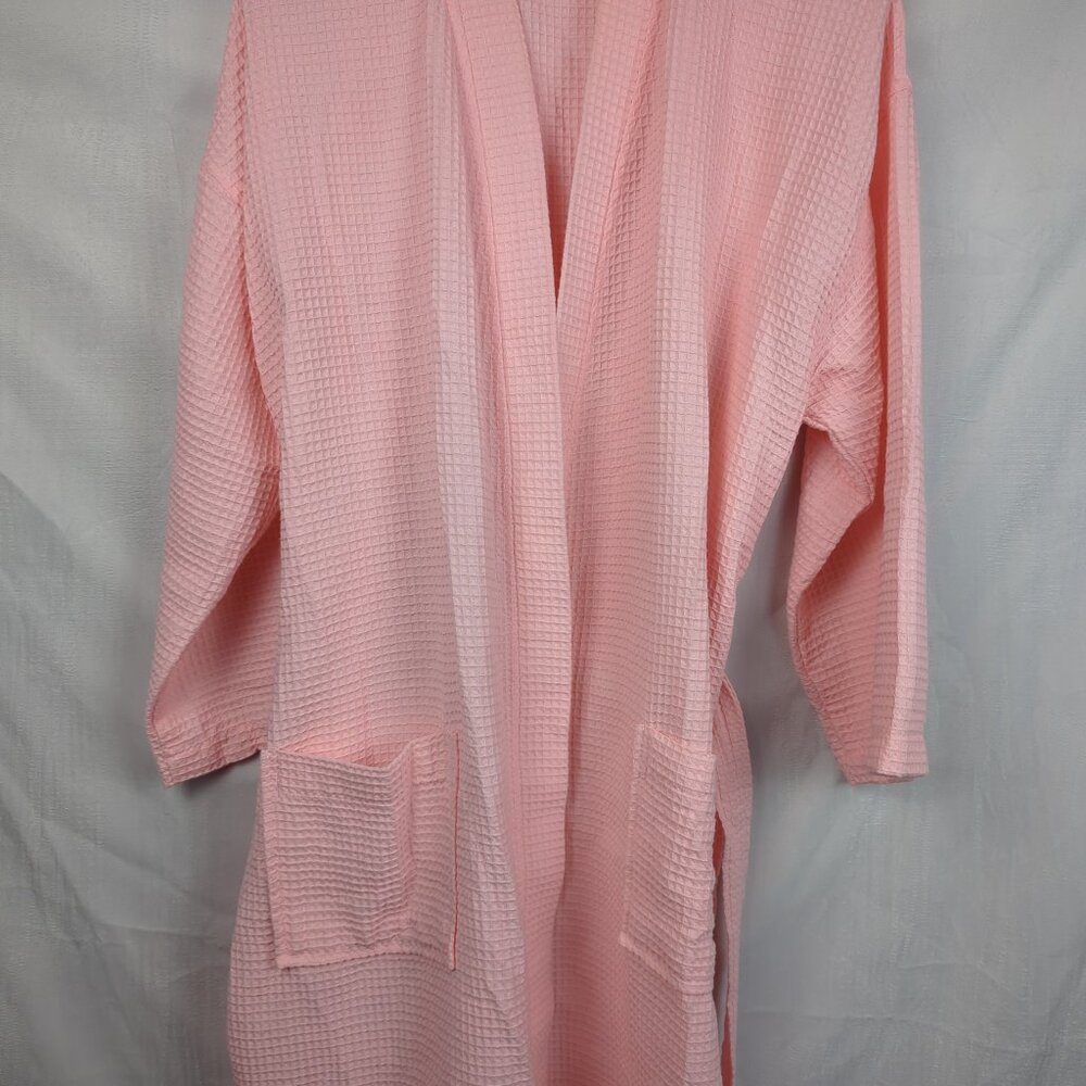 Shakir Pink Waffle Knit Turkish Linen Bathrobe - Picture 3 of 4